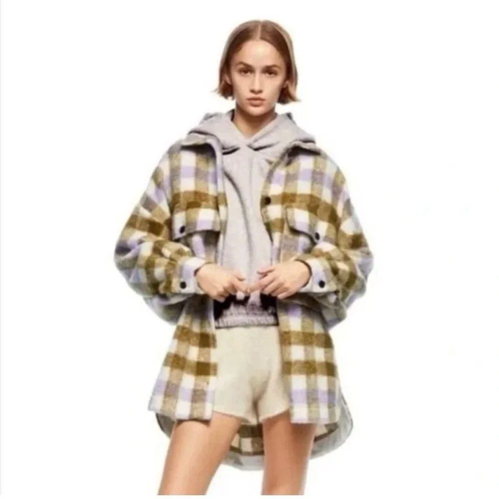 Zara Shirt Jacket Womens S-M Oversized Relaxed Shacket Over Shirt Outdoor Coat